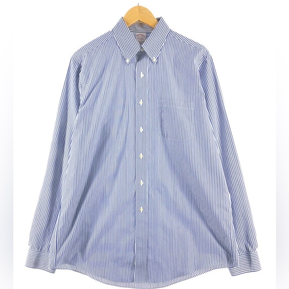 Brooks Brothers 1818 Classic Fit blue and white striped no-iron cotton shirt